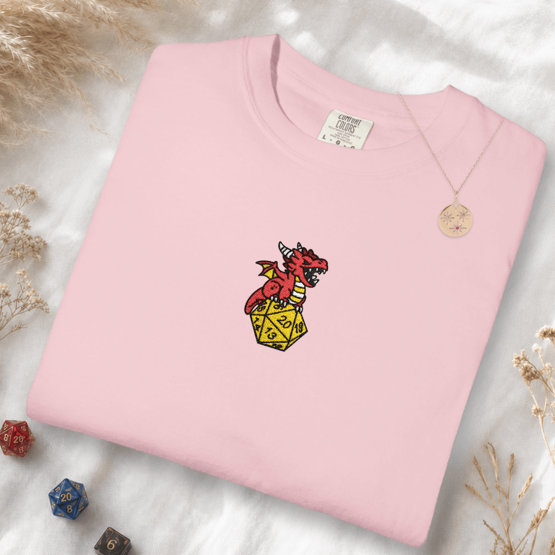 Printify T-Shirt Blossom / S Dragon Dice Embroidery T-shirt - Comfort Colors