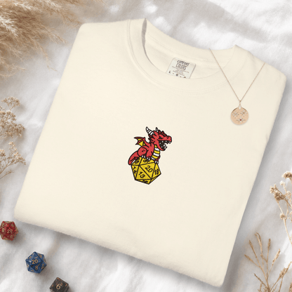 Printify T-Shirt Ivory / S Dragon Dice Embroidery T-shirt - Comfort Colors