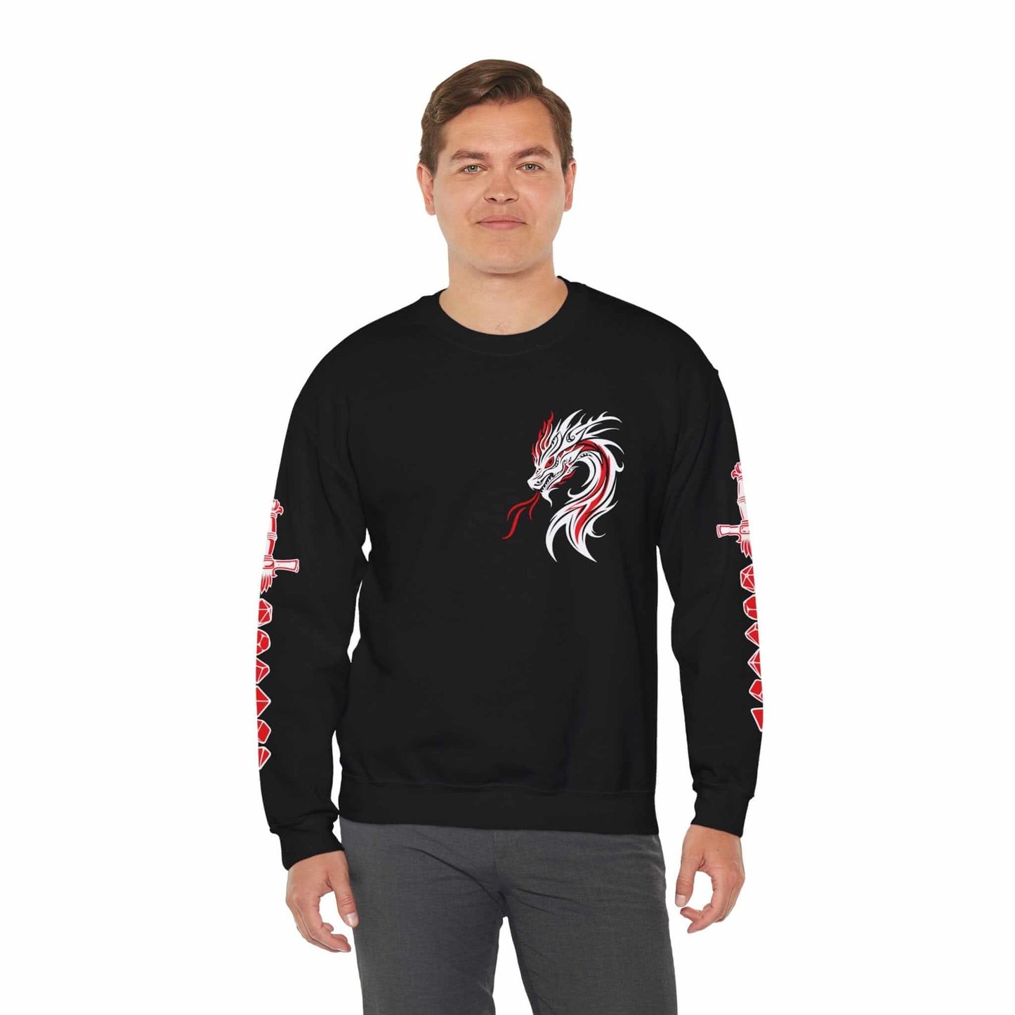 Printify Sweatshirt Dragon & Dice Sword D&D Sweatshirt