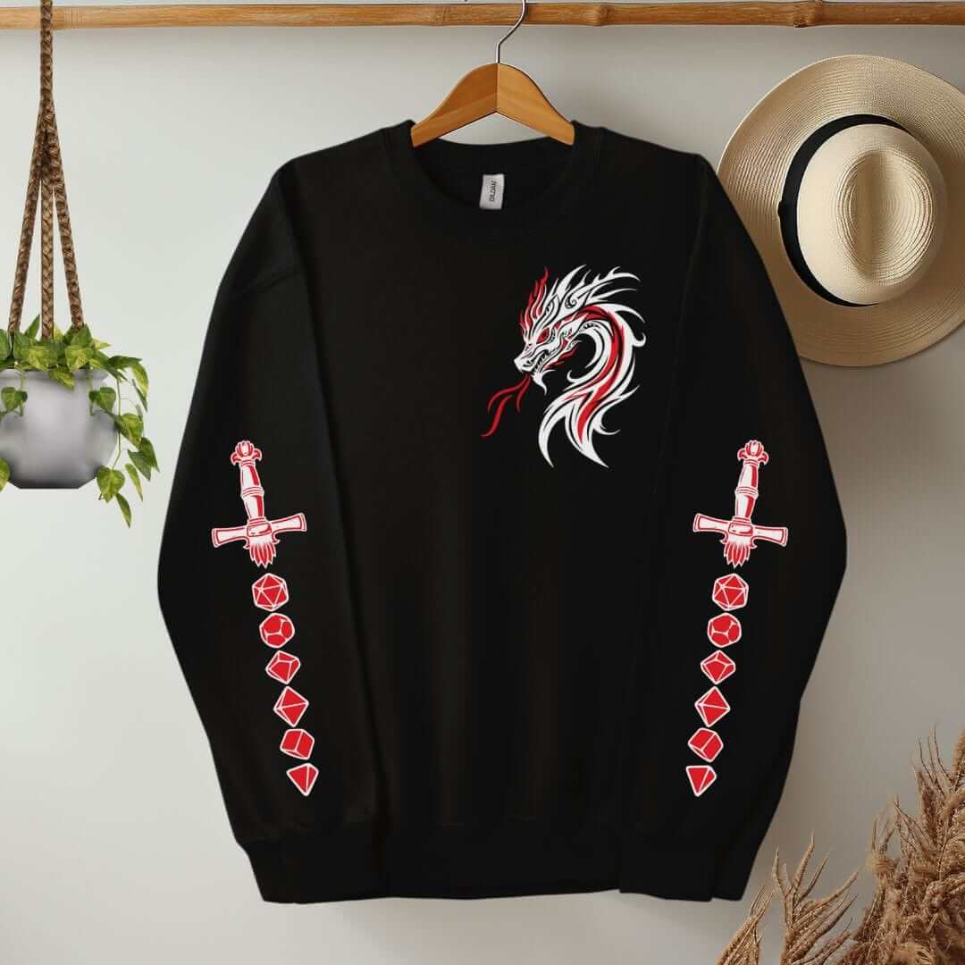 Printify Sweatshirt Dragon & Dice Sword D&D Sweatshirt