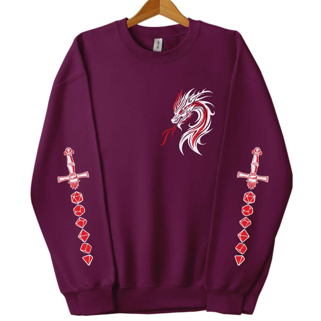 Printify Sweatshirt S / Maroon Dragon & Dice Sword D&D Sweatshirt