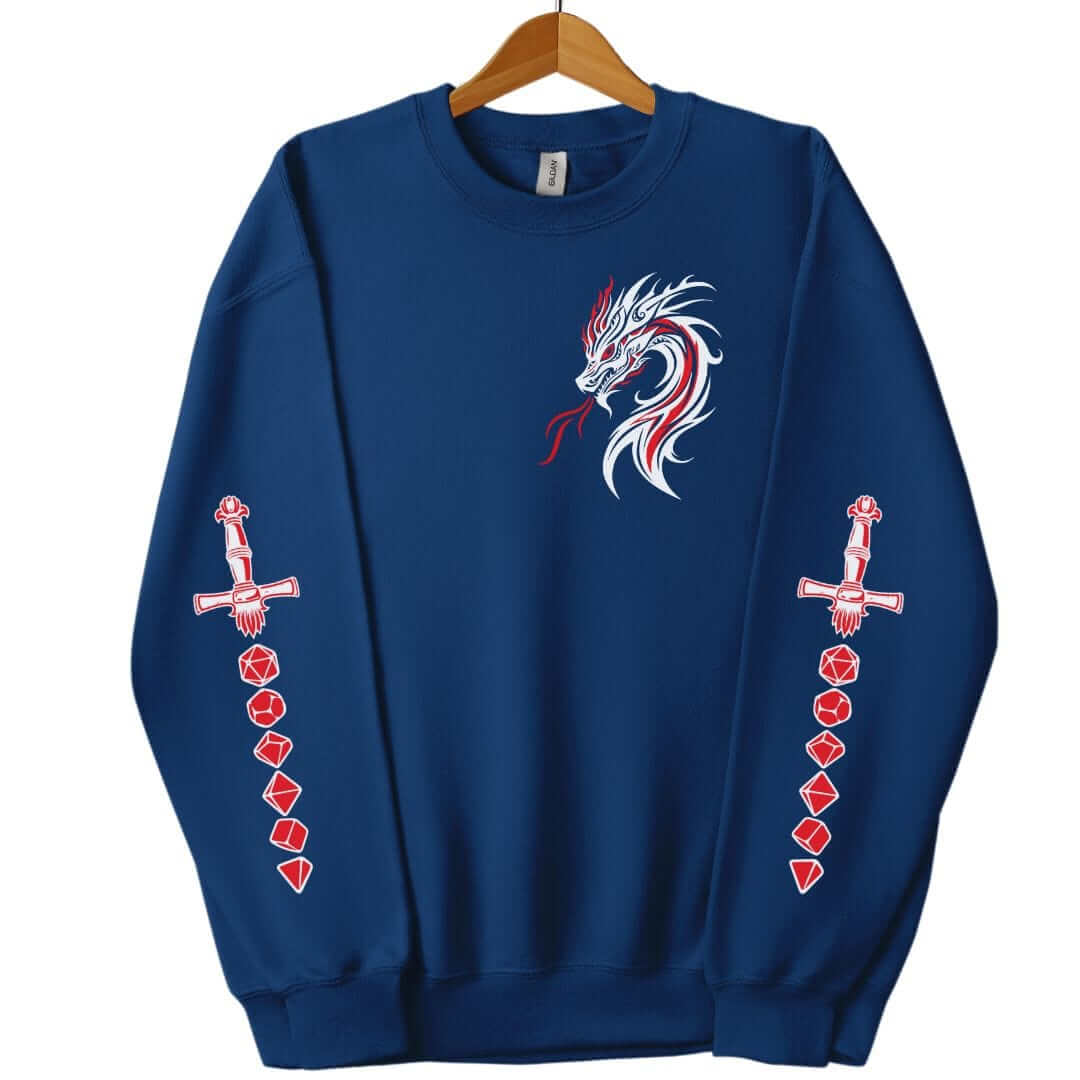 Printify Sweatshirt S / Navy Dragon & Dice Sword D&D Sweatshirt