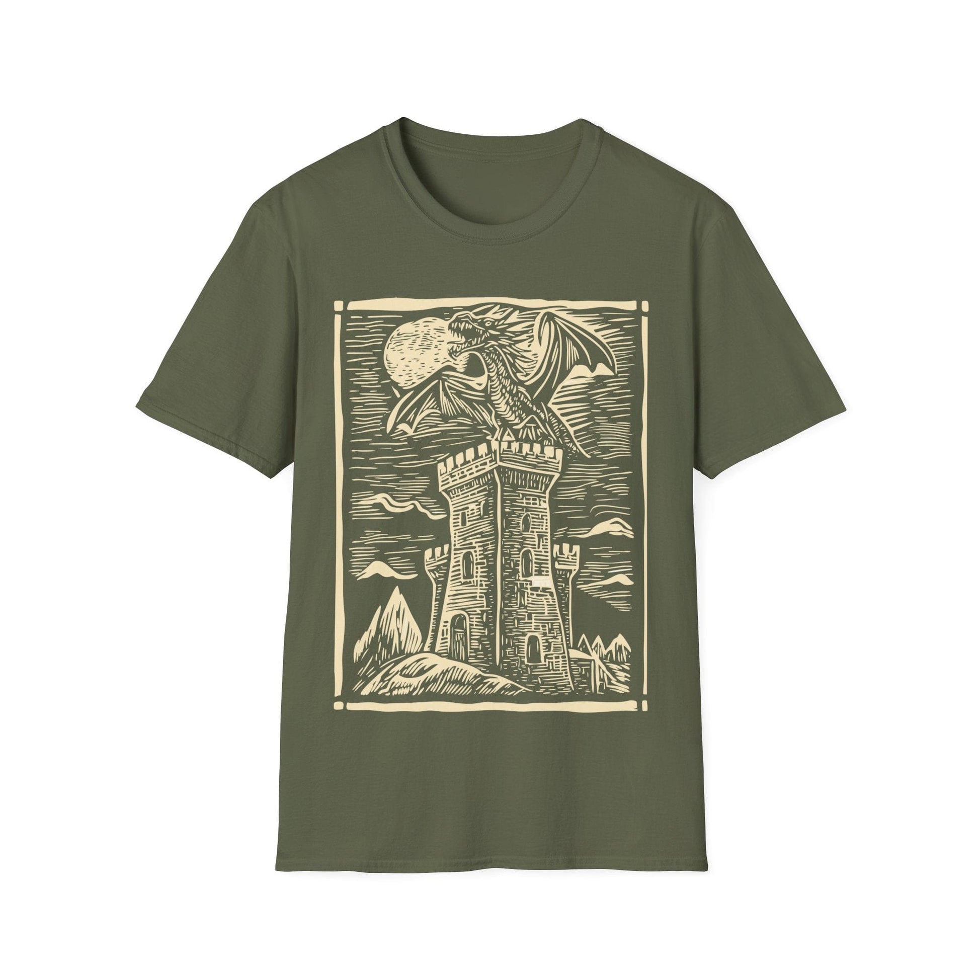 Printify T-Shirt Military Green / S Dragon Shirt - Vintage Medieval Art