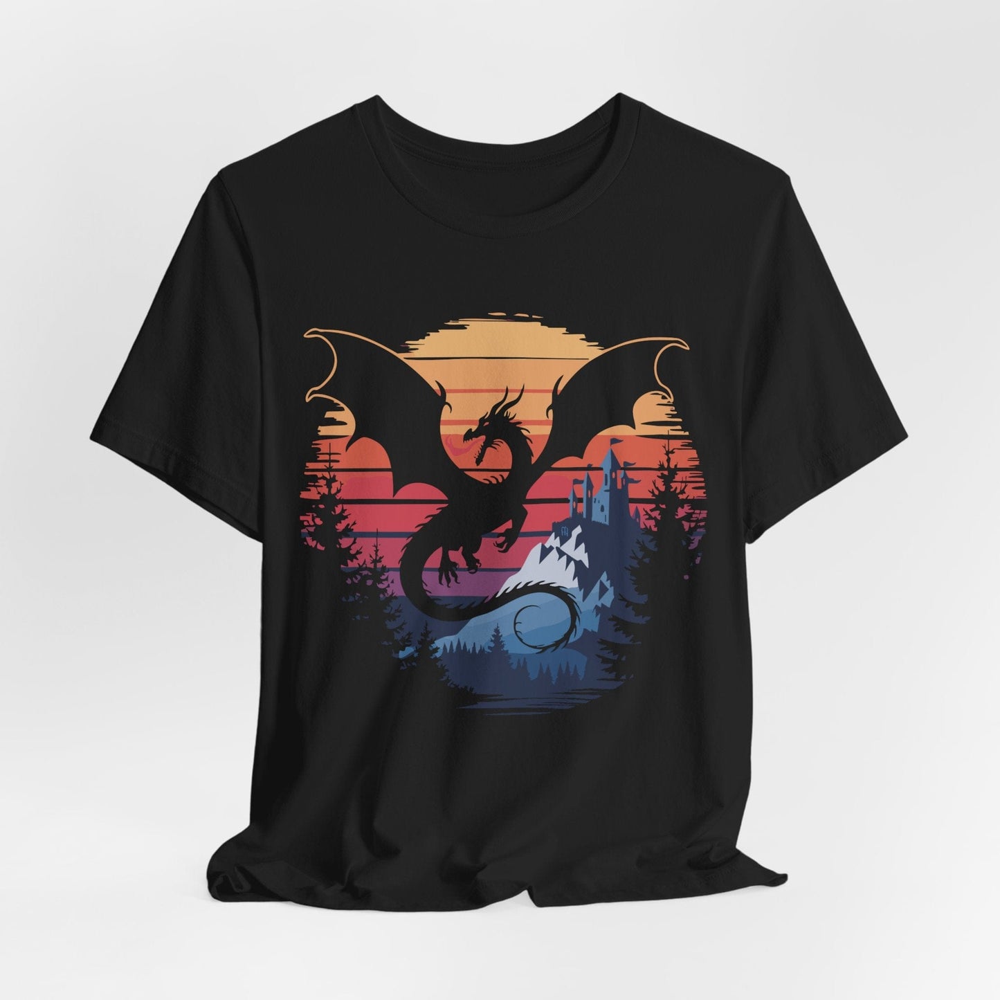 Printify T-Shirt Black / S Dragon T-shirt - Fantasy Landscape