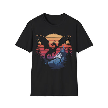 Printify T-Shirt Black / S Dragon T-shirt - Fantasy Landscape