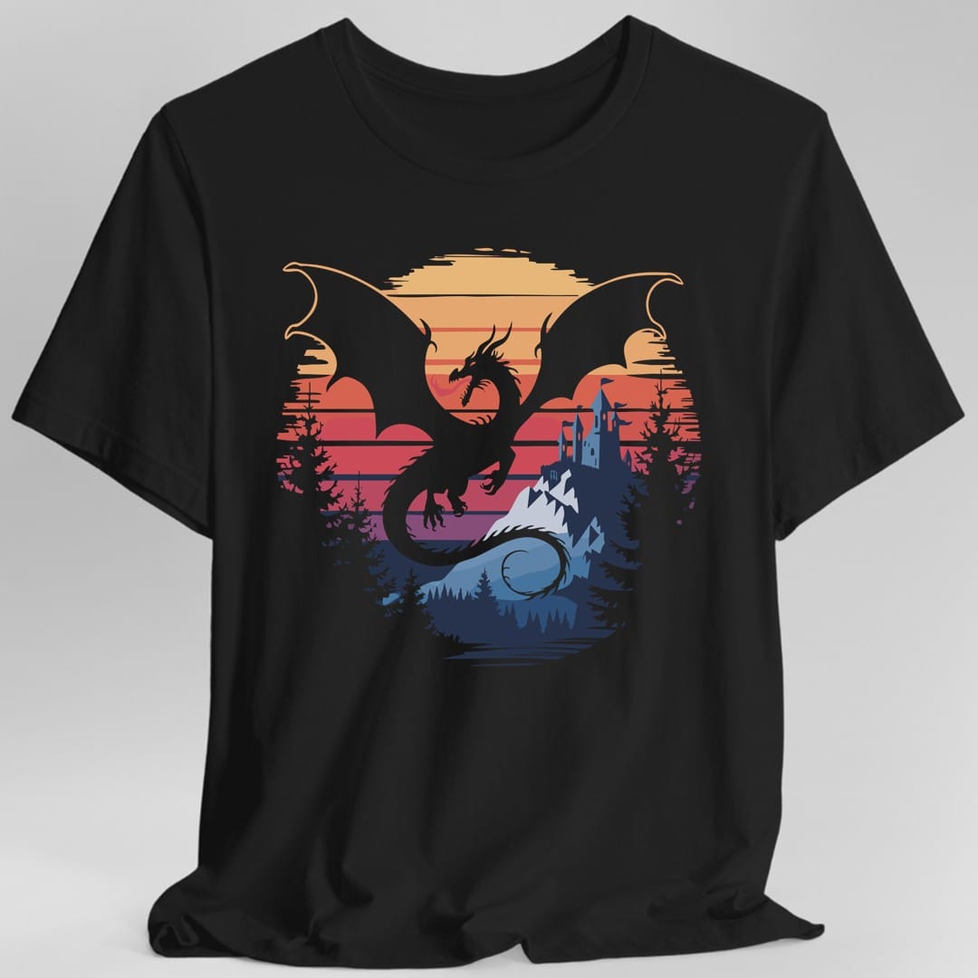 Printify T-Shirt Black / S Dragon T-shirt - Fantasy Landscape
