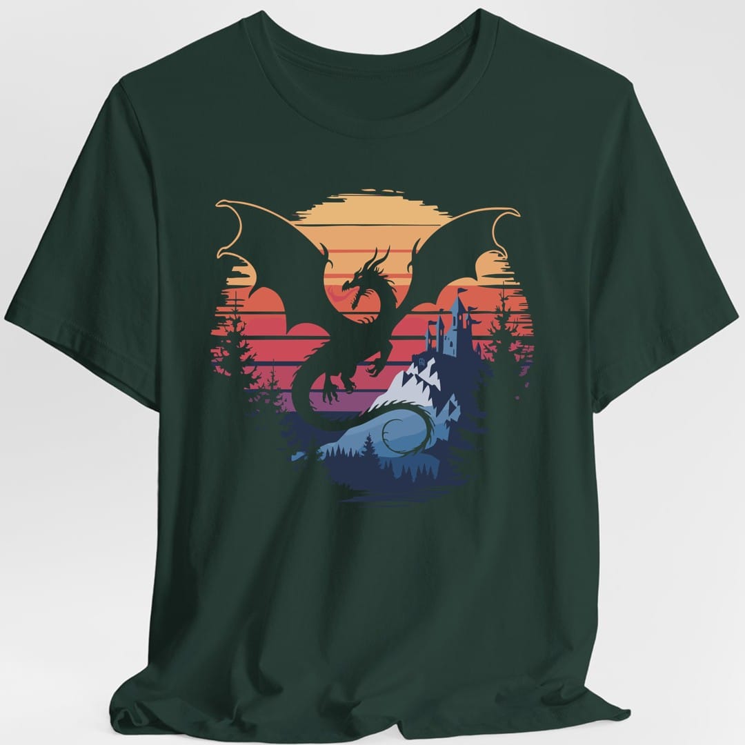 Printify T-Shirt Forest Green / S Dragon T-shirt - Fantasy Landscape