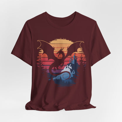 Printify T-Shirt Maroon / S Dragon T-shirt - Fantasy Landscape