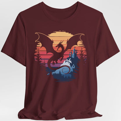 Printify T-Shirt Maroon / S Dragon T-shirt - Fantasy Landscape