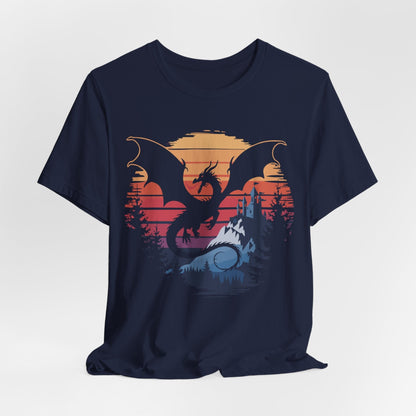 Printify T-Shirt Navy / S Dragon T-shirt - Fantasy Landscape