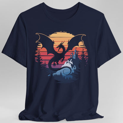 Printify T-Shirt Navy / S Dragon T-shirt - Fantasy Landscape