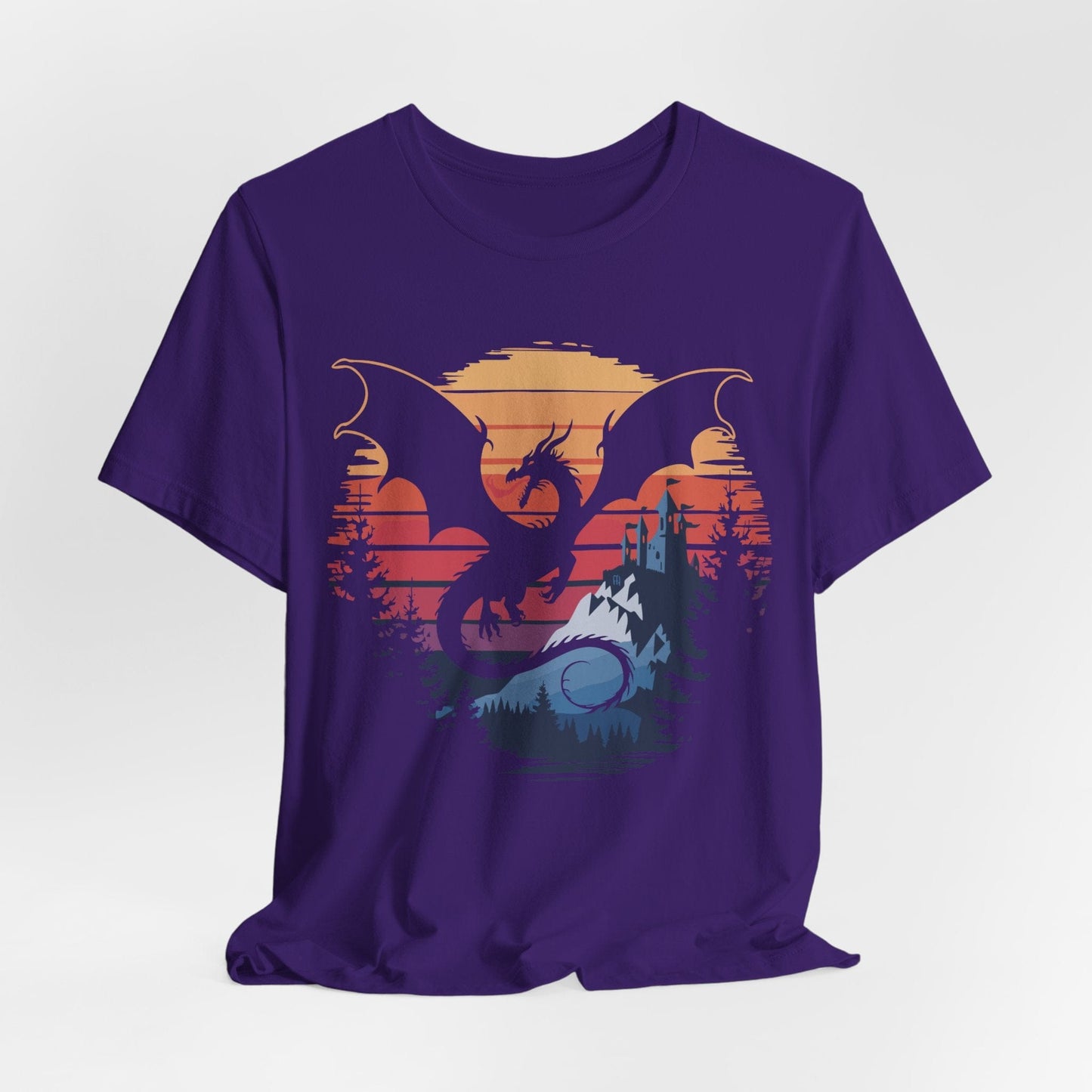 Printify T-Shirt Team Purple / S Dragon T-shirt - Fantasy Landscape