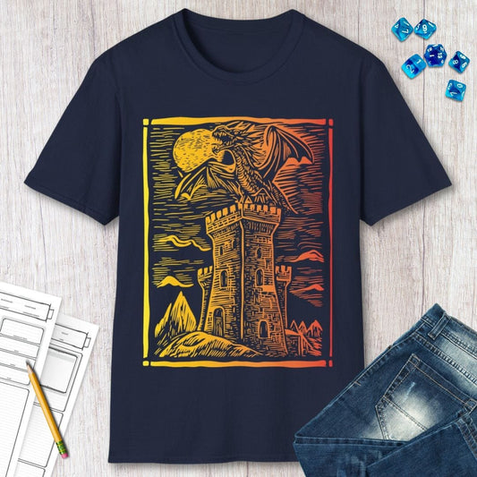Printify T-Shirt Dragon Vintage Medieval Art Gradient T-Shirt
