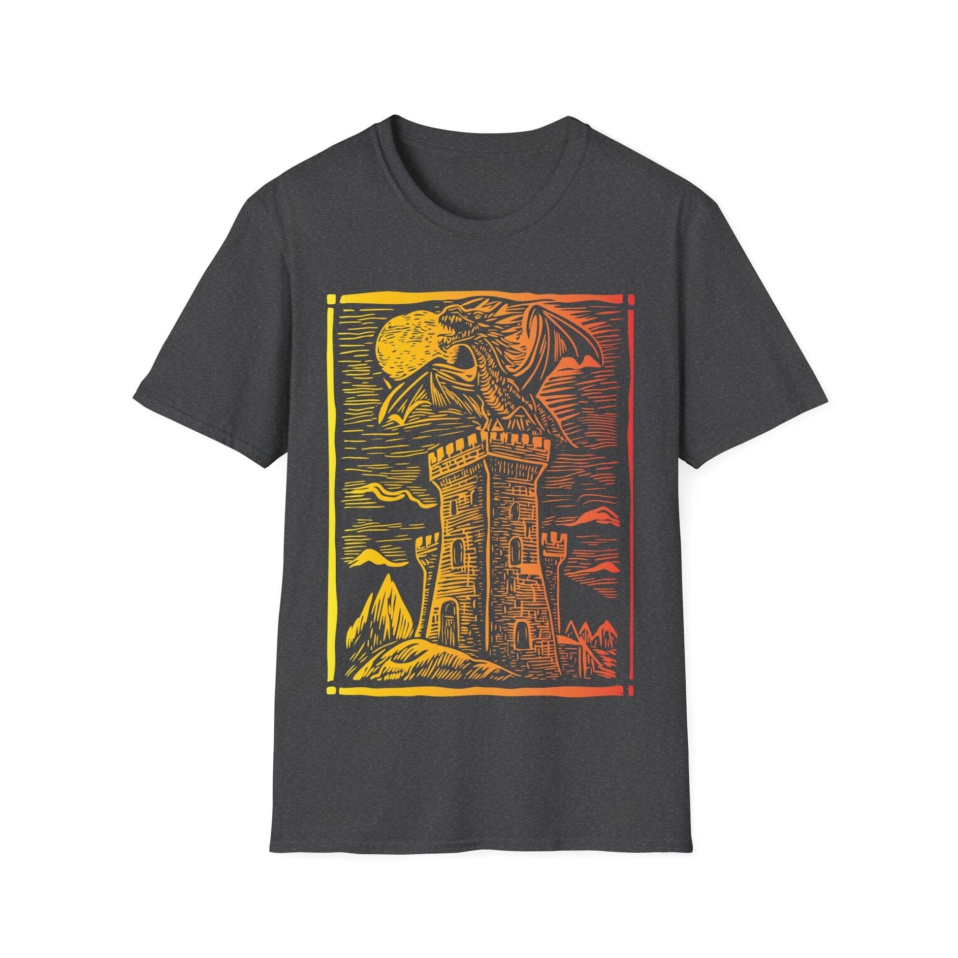 Printify T-Shirt Dark Heather / S Dragon Vintage Medieval Art Gradient T-Shirt