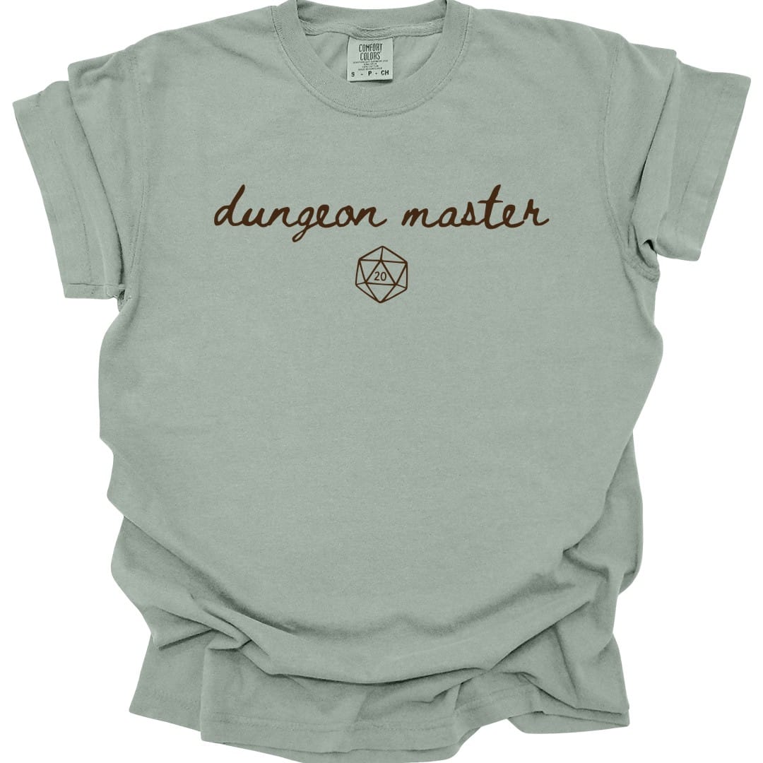 The same Dungeon Master handwritten design, on a bay t-shirt.