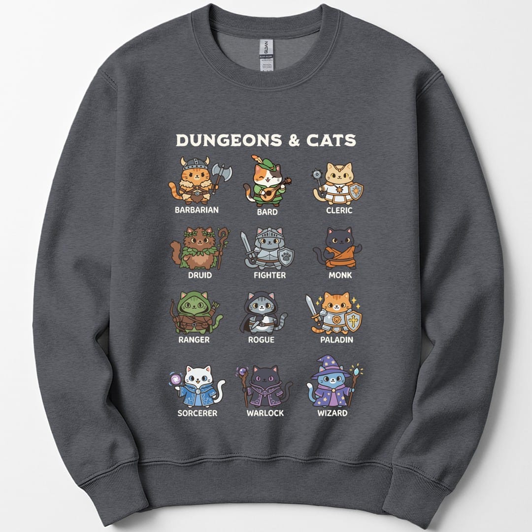 Printify Sweatshirt Dark Heather / S Dungeons & Cats Sweatshirt