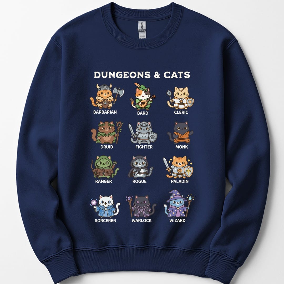 Printify Sweatshirt Navy / S Dungeons & Cats Sweatshirt