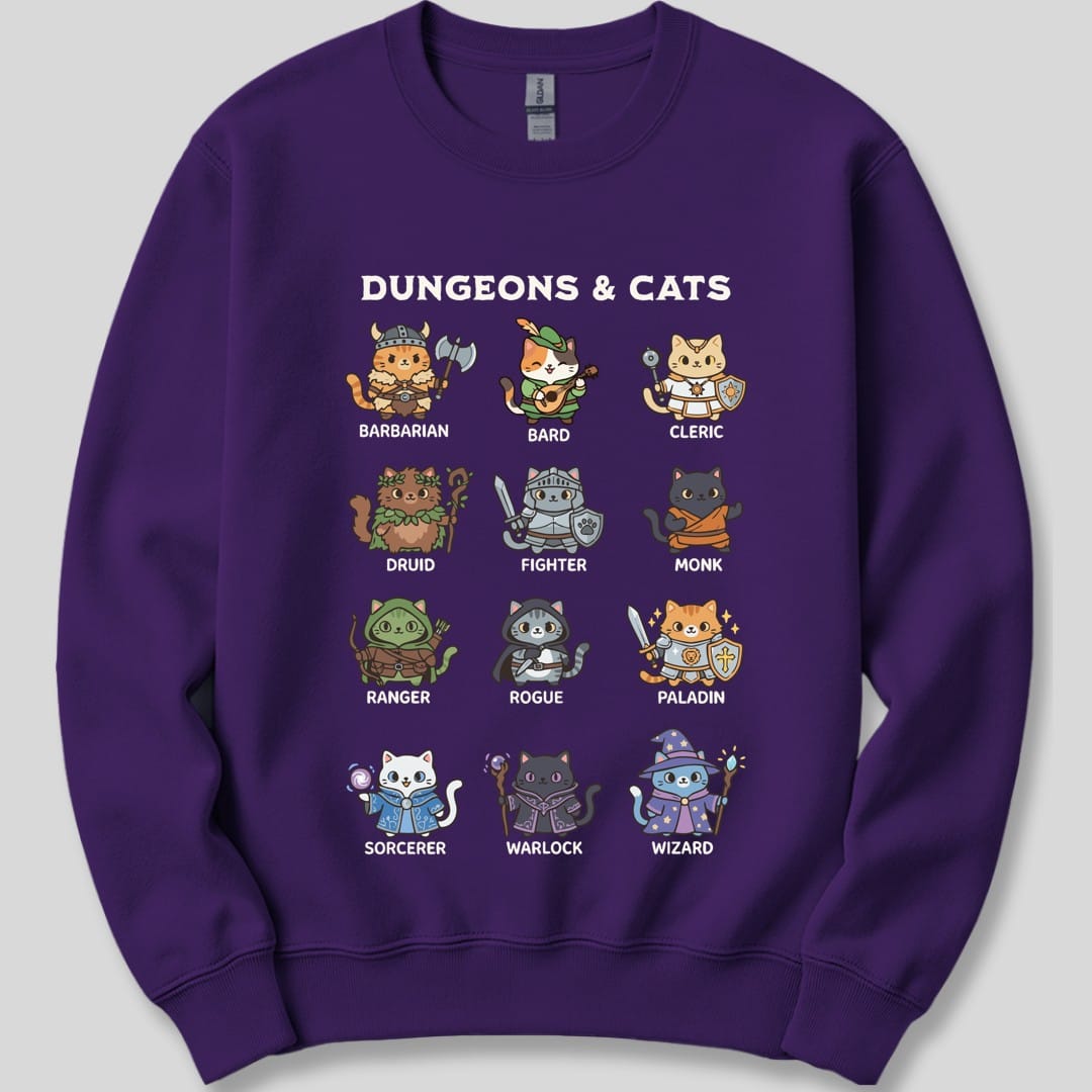 Printify Sweatshirt Purple / S Dungeons & Cats Sweatshirt
