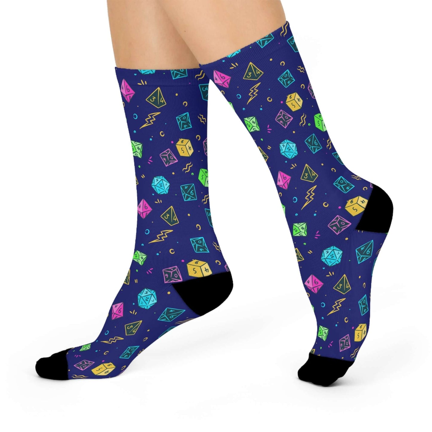 Printify All Over Prints White / One size / 3/4 Crew Dungeons & Dragons Socks with Retro Dice Pattern