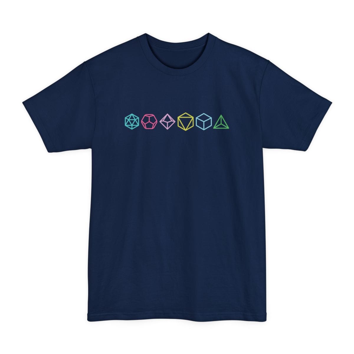 The same Row of Dice design, on a navy tall t-shirt.