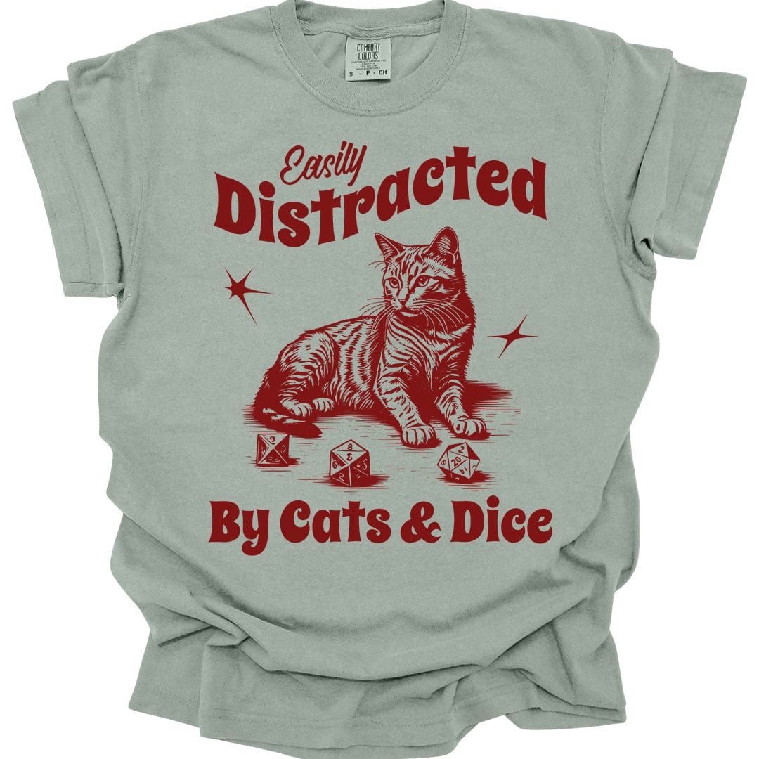 Printify T-Shirt Bay / S Easily Distracted By Cats & Dice Shirt - Comfort Colors