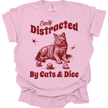 Printify T-Shirt Blossom / S Easily Distracted By Cats & Dice Shirt - Comfort Colors