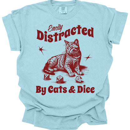 Printify T-Shirt Chambray / S Easily Distracted By Cats & Dice Shirt - Comfort Colors