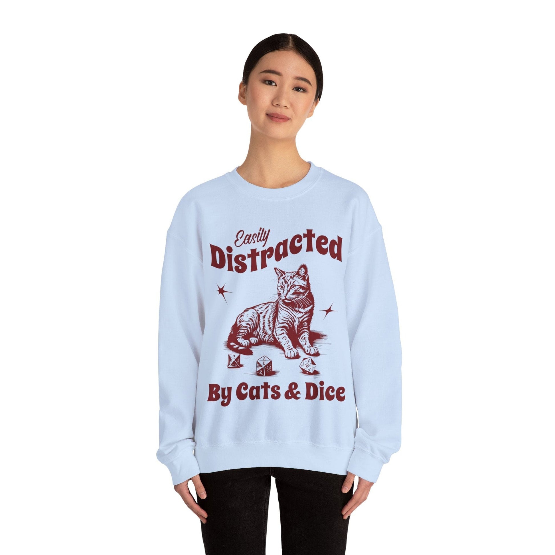 Printify Sweatshirt Easily Distracted By Cats & Dice Sweatshirt