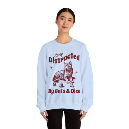 Printify Sweatshirt Easily Distracted By Cats & Dice Sweatshirt