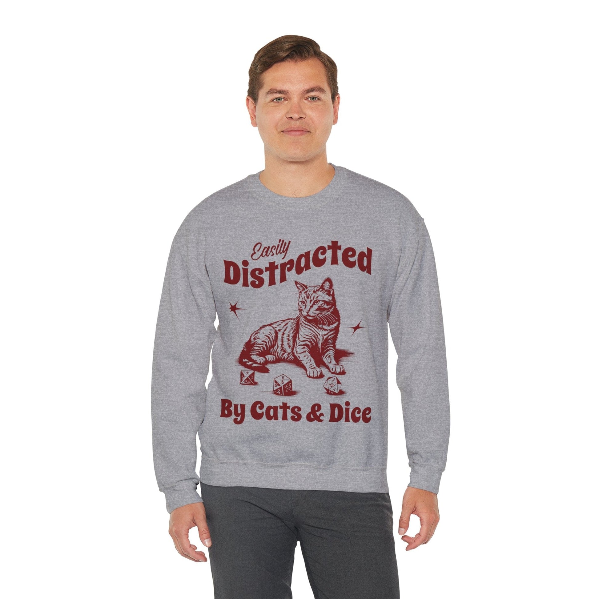 Printify Sweatshirt Easily Distracted By Cats & Dice Sweatshirt