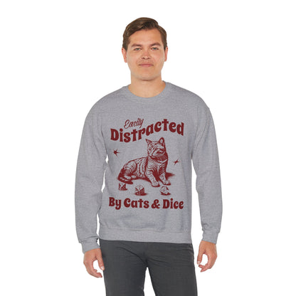 Printify Sweatshirt Easily Distracted By Cats & Dice Sweatshirt
