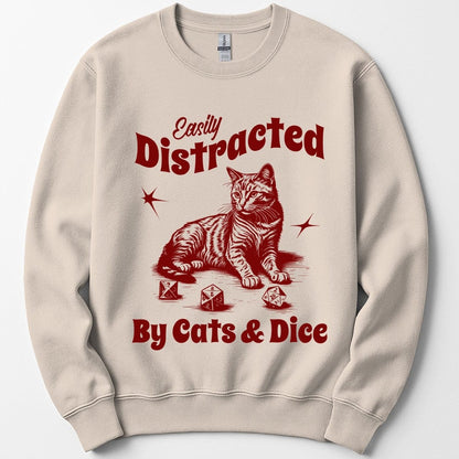 Printify Sweatshirt Sand / S Easily Distracted By Cats & Dice Sweatshirt