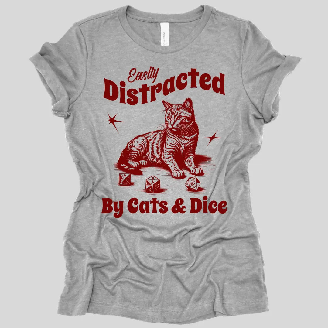 Printify T-Shirt Athletic Heather / S Easily Distracted By Cats & Dice Women's T-shirt