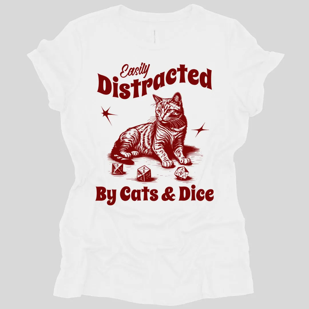Printify T-Shirt White / S Easily Distracted By Cats & Dice Women's T-shirt