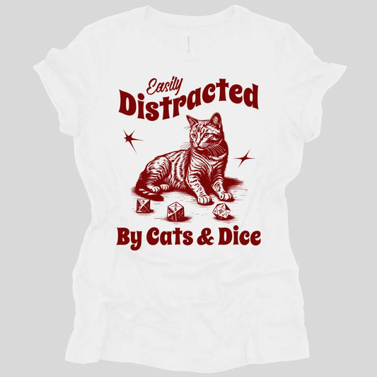 Printify T-Shirt White / S Easily Distracted By Cats & Dice Women's T-shirt