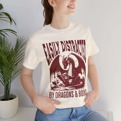 Printify T-Shirt Easily Distracted by Dragons & Books Shirt