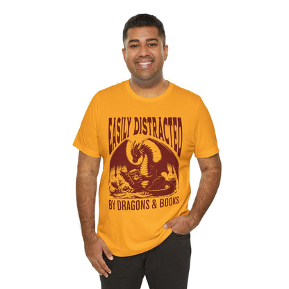 Printify T-Shirt Easily Distracted by Dragons & Books Shirt