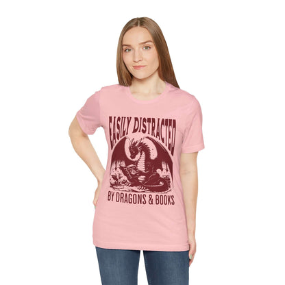 Printify T-Shirt Easily Distracted by Dragons & Books Shirt