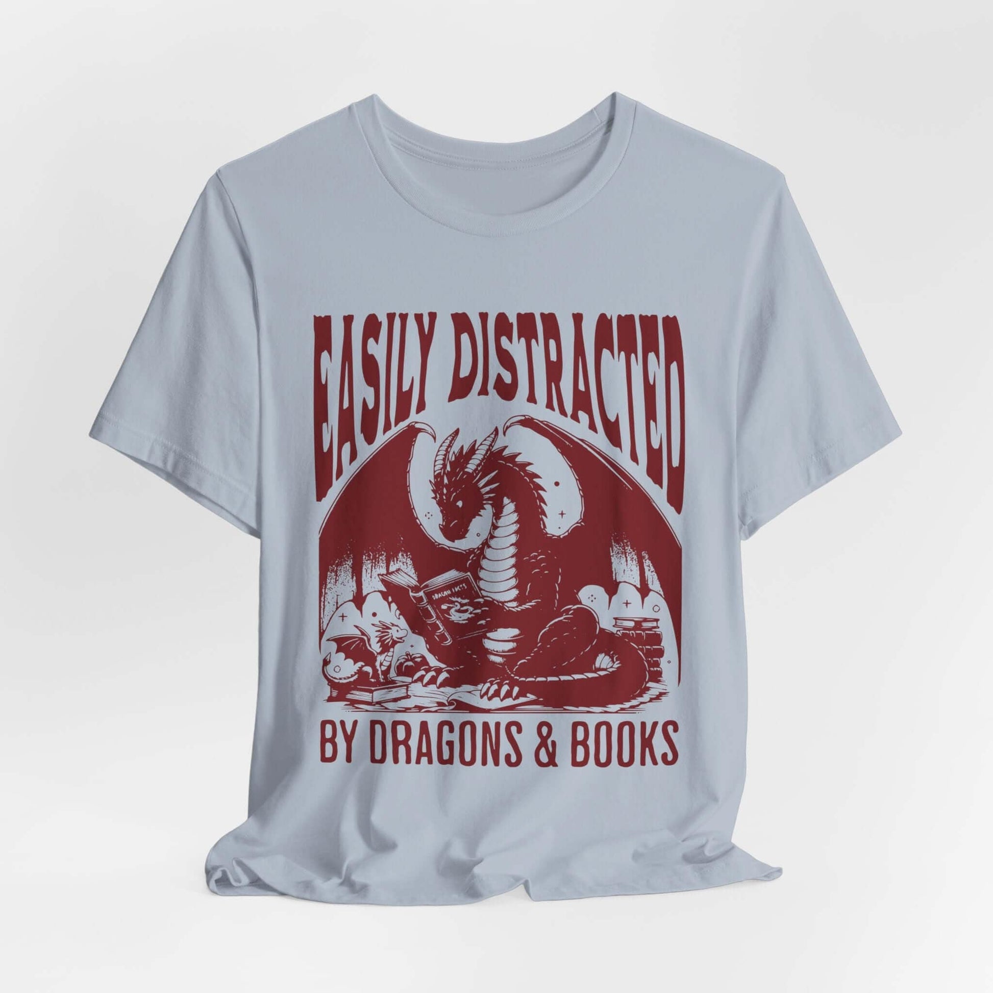 Printify T-Shirt Light Blue / S Easily Distracted by Dragons & Books Shirt