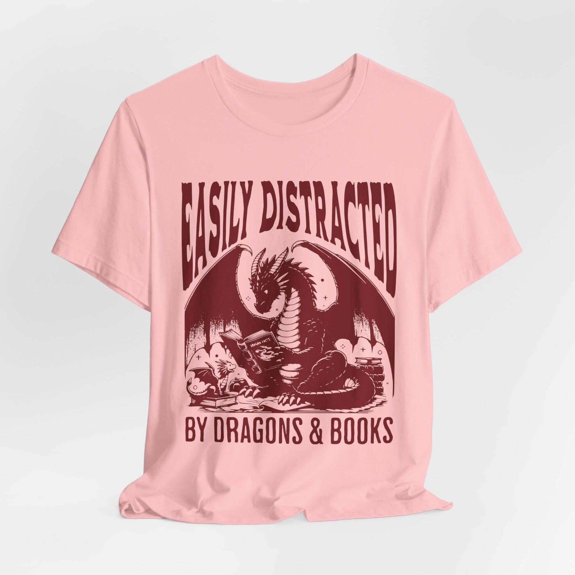 Printify T-Shirt Pink / S Easily Distracted by Dragons & Books Shirt