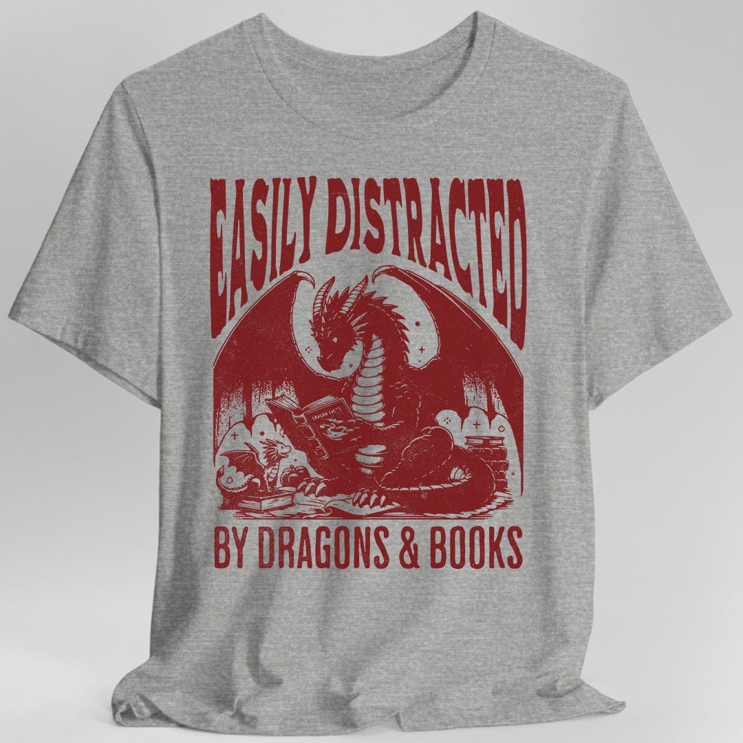 Printify T-Shirt Sport Grey / S Easily Distracted by Dragons & Books Shirt