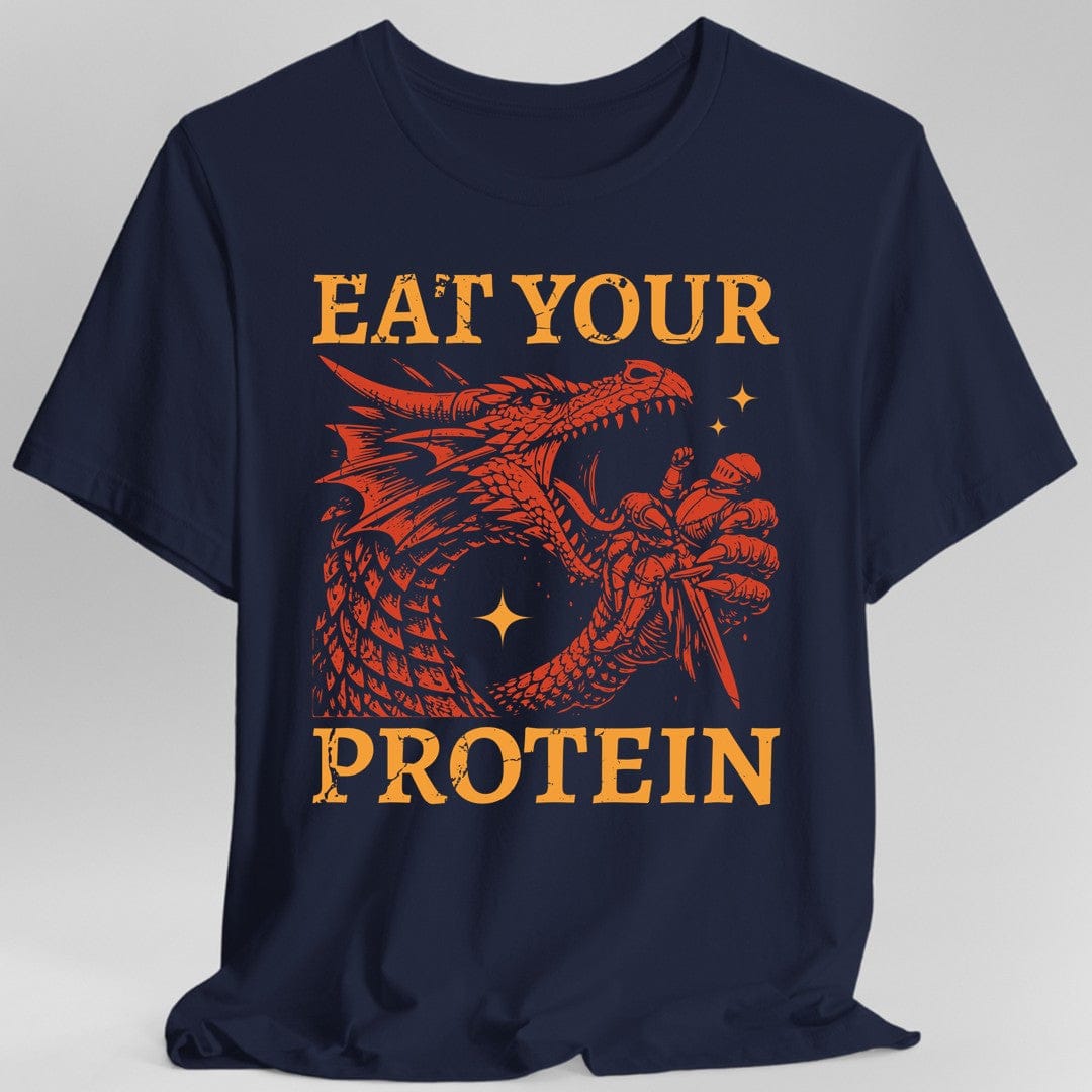 Printify T-Shirt Navy / S Eat Your Protein Dragon T-Shirt