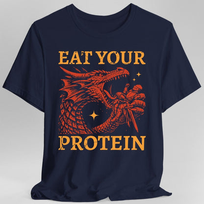 Printify T-Shirt Navy / S Eat Your Protein Dragon T-Shirt