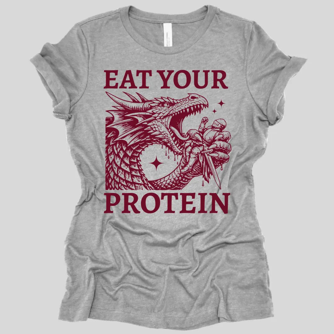 Printify T-Shirt Athletic Heather / S Eat Your Protein Dragon Women's T-shirt