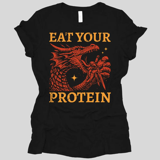 Printify T-Shirt Black / S Eat Your Protein Dragon Women's T-shirt