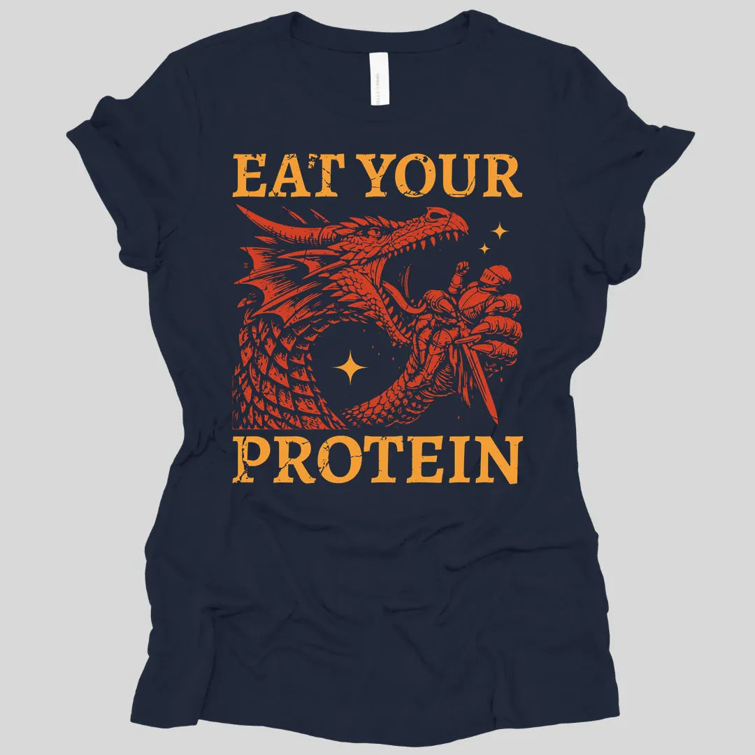 Printify T-Shirt Navy / S Eat Your Protein Dragon Women's T-shirt