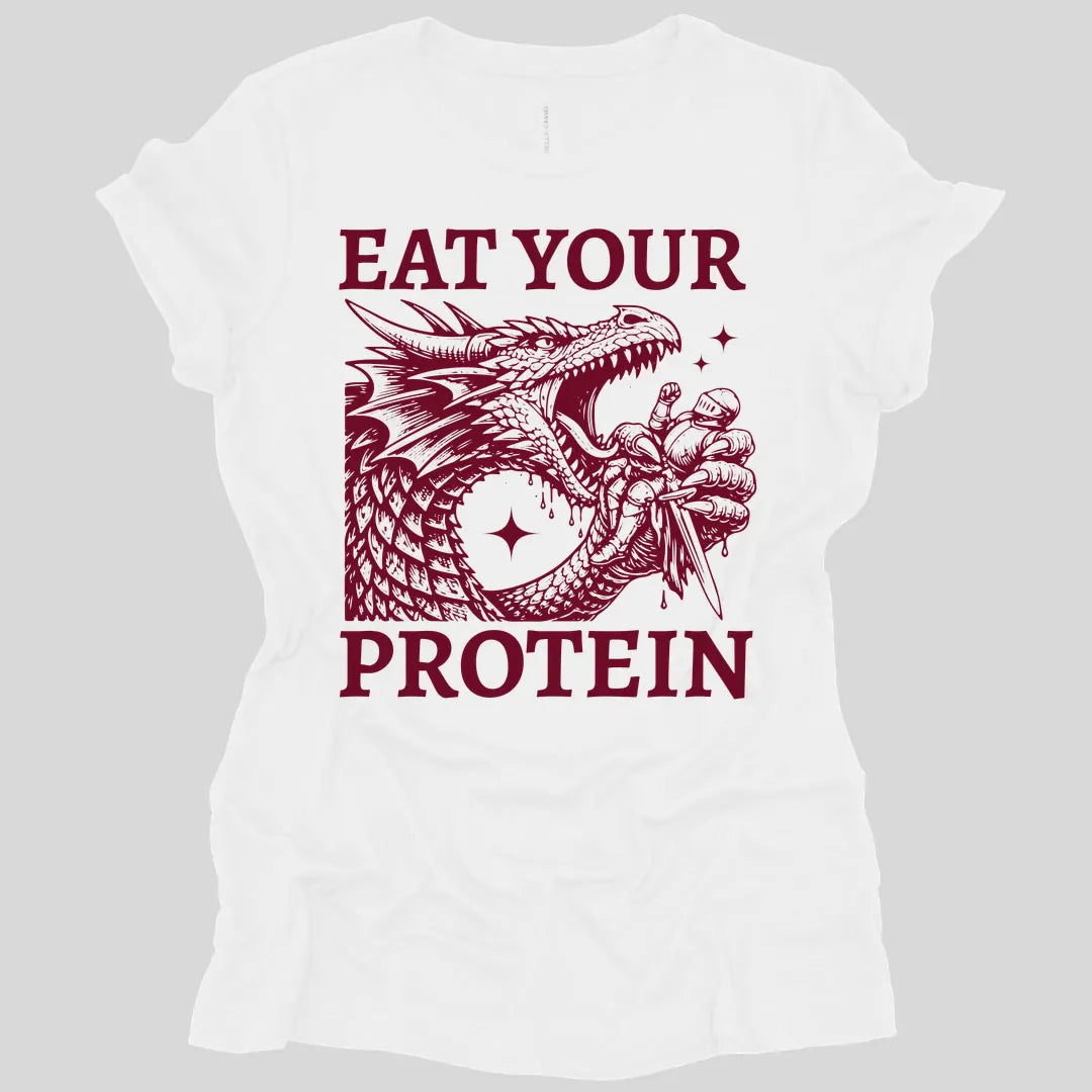 Printify T-Shirt White / S Eat Your Protein Dragon Women's T-shirt