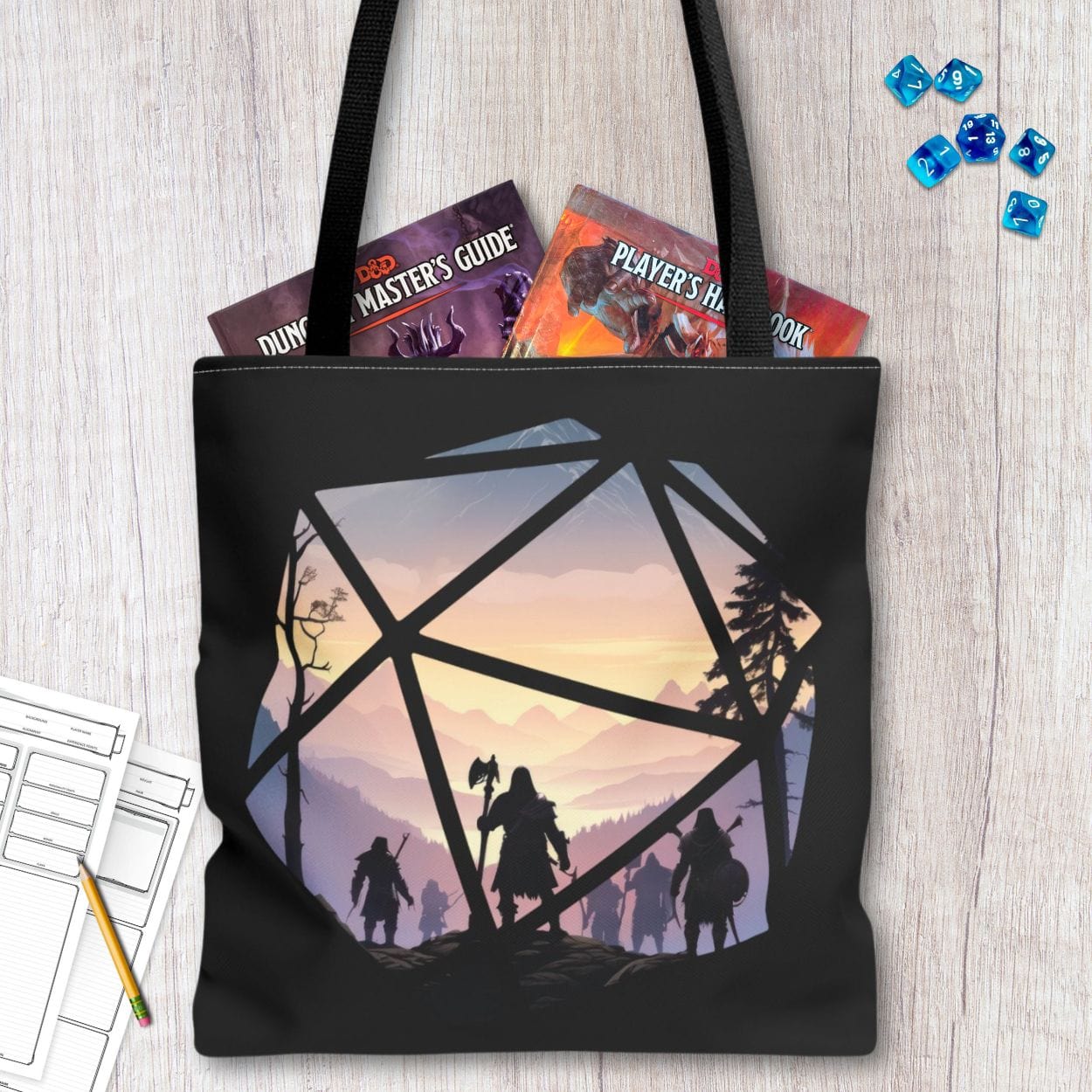 Printify Bags 16" × 16'' / Black Fantasy Landscape D20 Tote Bag