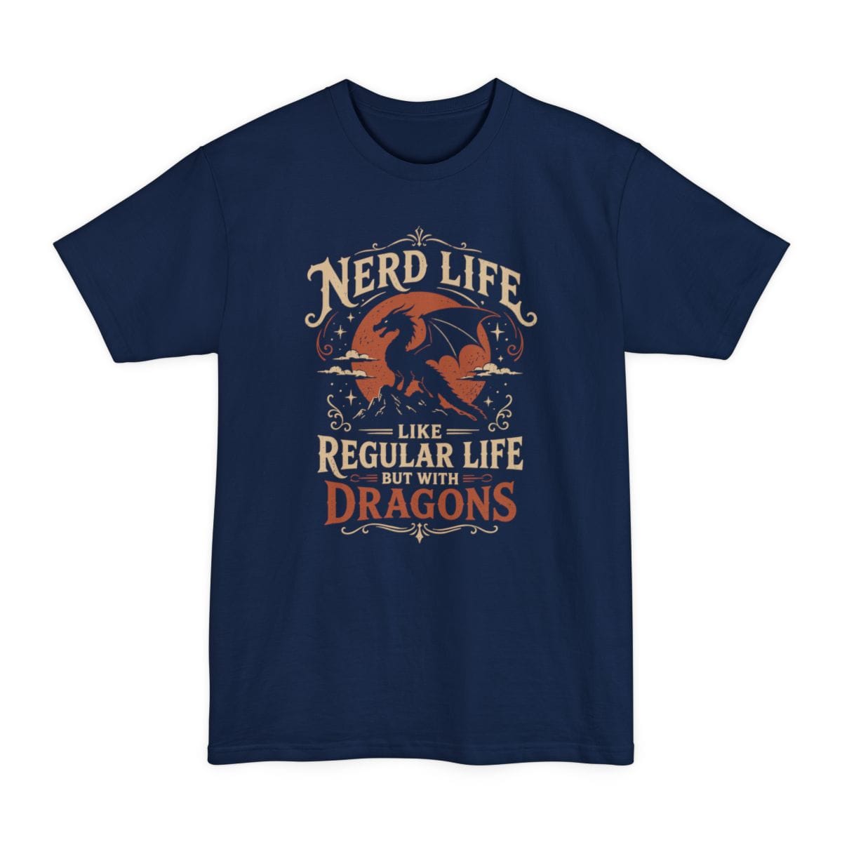 The same Nerd Life design, on a navy tall t-shirt.