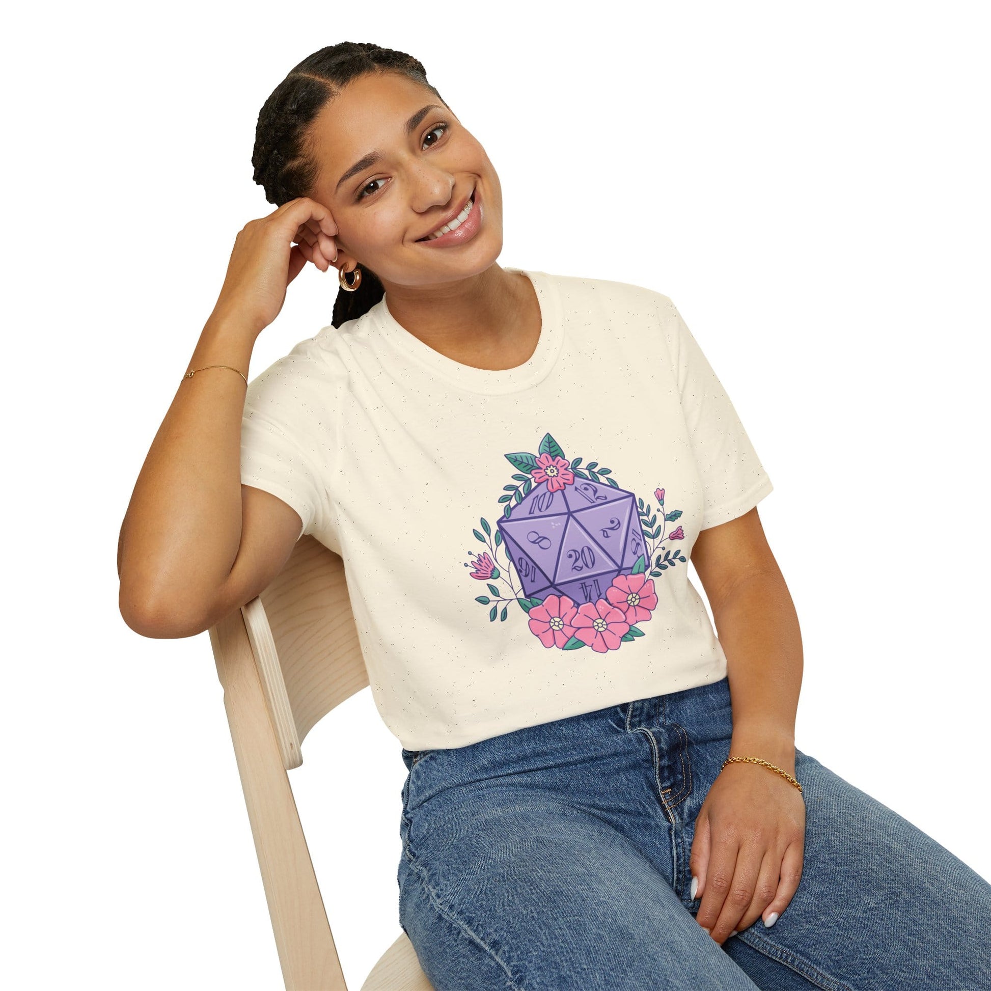 Printify T-Shirt Floral D20 Tabletop RPG T-Shirt